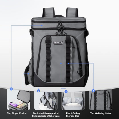 Beach Cooler Backpack for Men 36cans Insulated Backpack Cooler Lunch Bag for Women Camping Hiking Picnic Travel for 18 Hours Cooling 30L