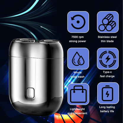 2025 New Model Mini Dual-Head Electric Shaver, Electric Mini Portable Razor, Pocket Size Washable Double Head Razor, Rechargeable Waterproof Compact Electric Shaver for Home, Car, Travel (Silver)