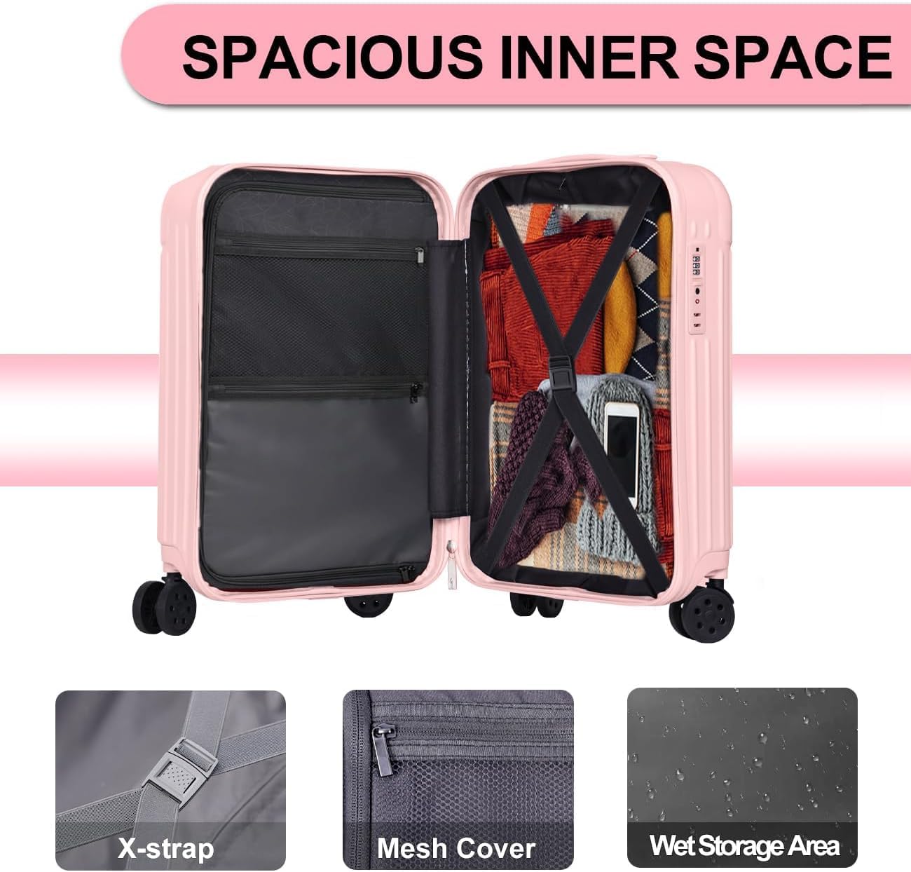 Krute 28 inch Luggage with Spinner Wheels Checked Suitcases with USB Port and Cup Holder TSA Lock PC+ABS Hardside Luggages