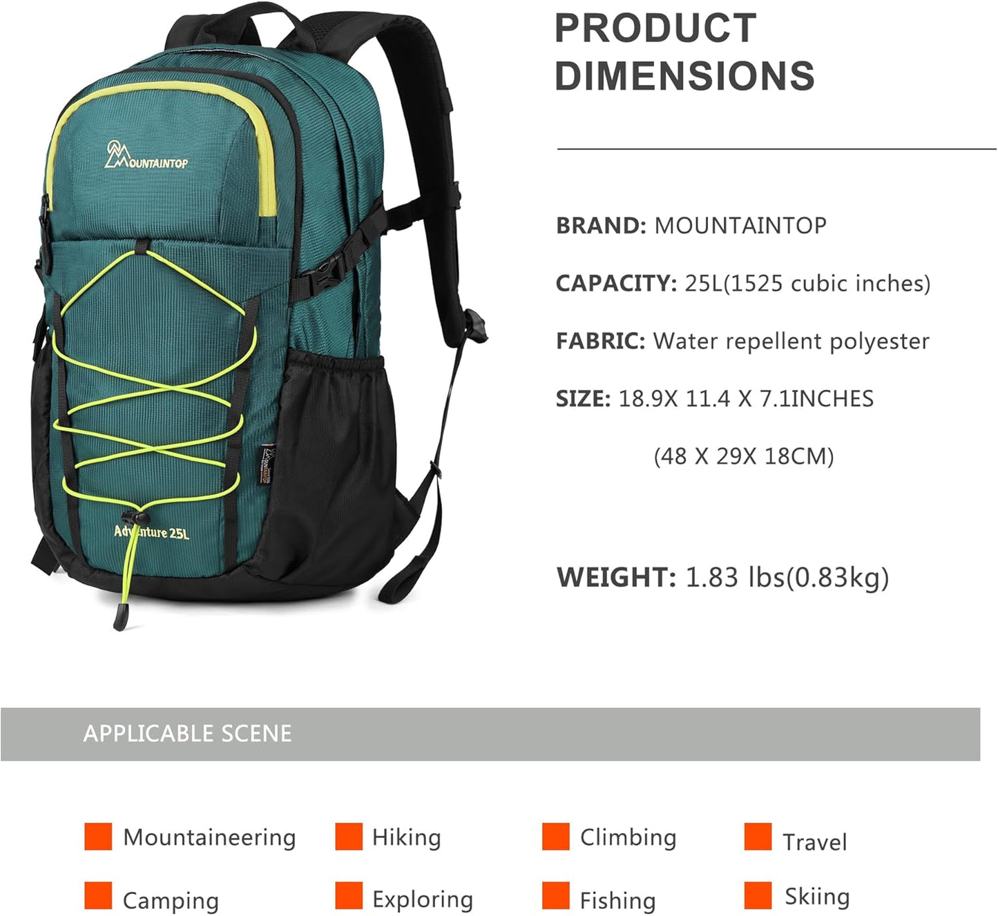 MOUNTAINTOP Hiking Backpack,25L Camping Backpack, Men Women Hiking Daypack Lightweight Travel Backpack for Camping Climbing Skiing Cycling