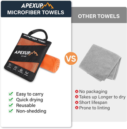 APEXUP Microfiber Travel Towel, Ultra Absorbent Quick Dry Towels, Lightweight Gym Sports Camping Towel for Workout, Yoga, Beach, Shower, Swimming (24"×12", Orange)