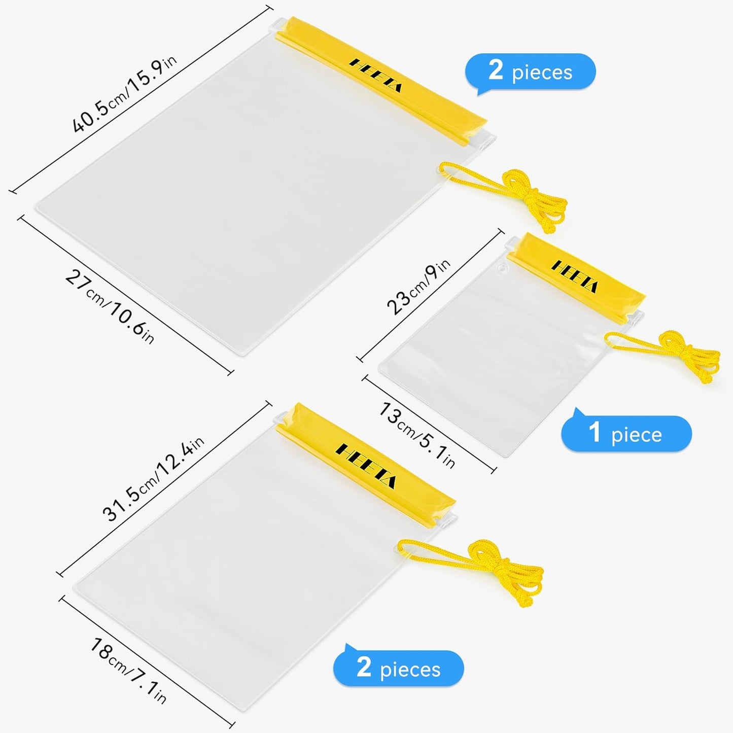 HEETA 5-Pack Clear Waterproof Dry Bag, Water Tight Cases Pouch Dry Bags for Camera Mobile Phone Maps, Kayaking Boating Document Holder