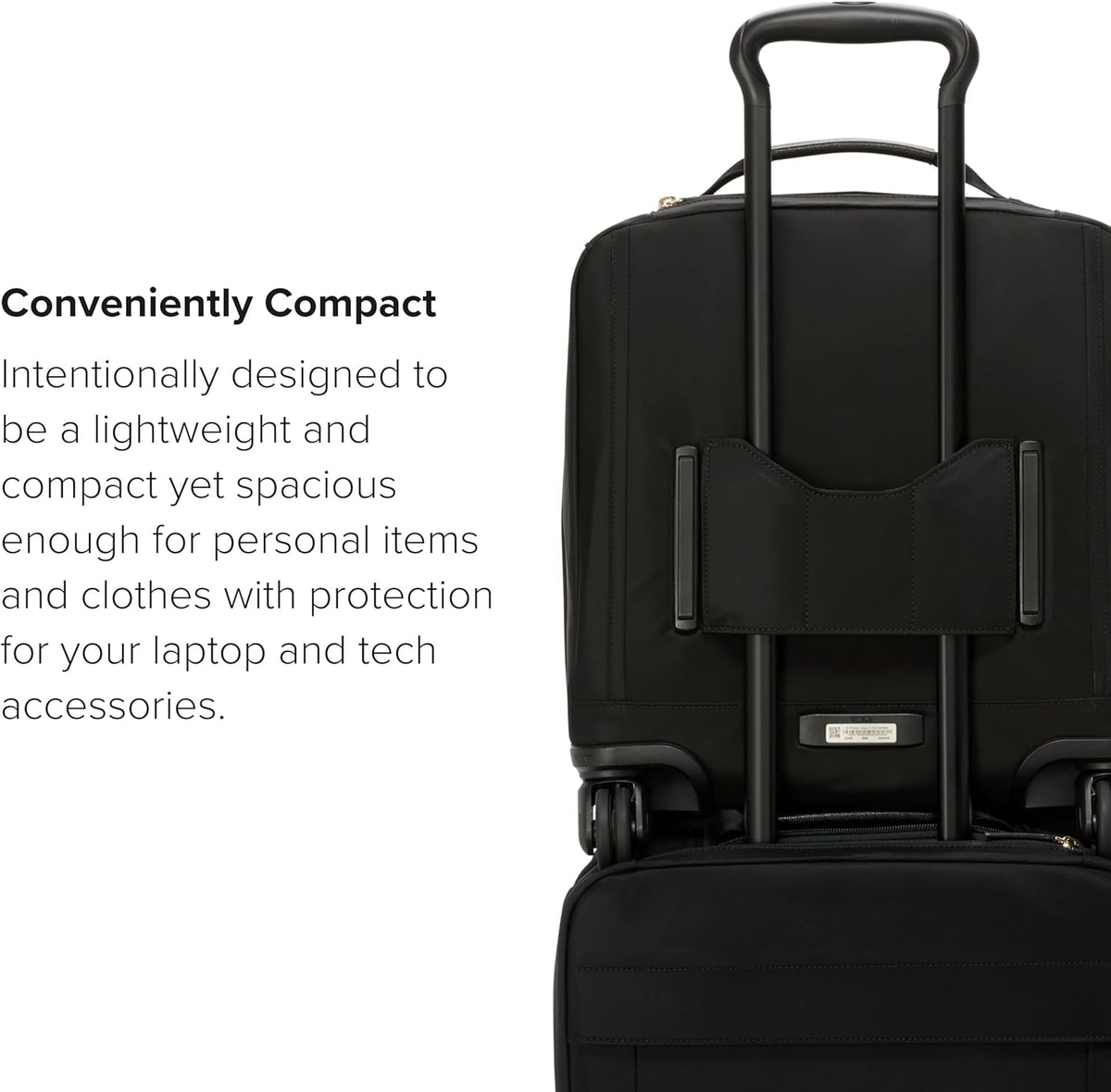 TUMI - Voyageur Leger 4 Wheeled Luggage - Women's Lightweight and Spacious, Sleek Silhouette, Durable Premium Suitcase - 16" Compact Carry-On, Black with Gold Hardware