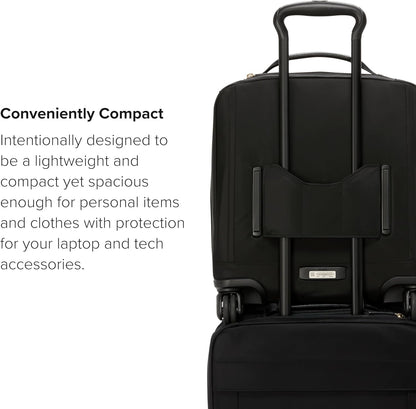 TUMI - Voyageur Leger 4 Wheeled Luggage - Women's Lightweight and Spacious, Sleek Silhouette, Durable Premium Suitcase - 16" Compact Carry-On, Black with Gold Hardware