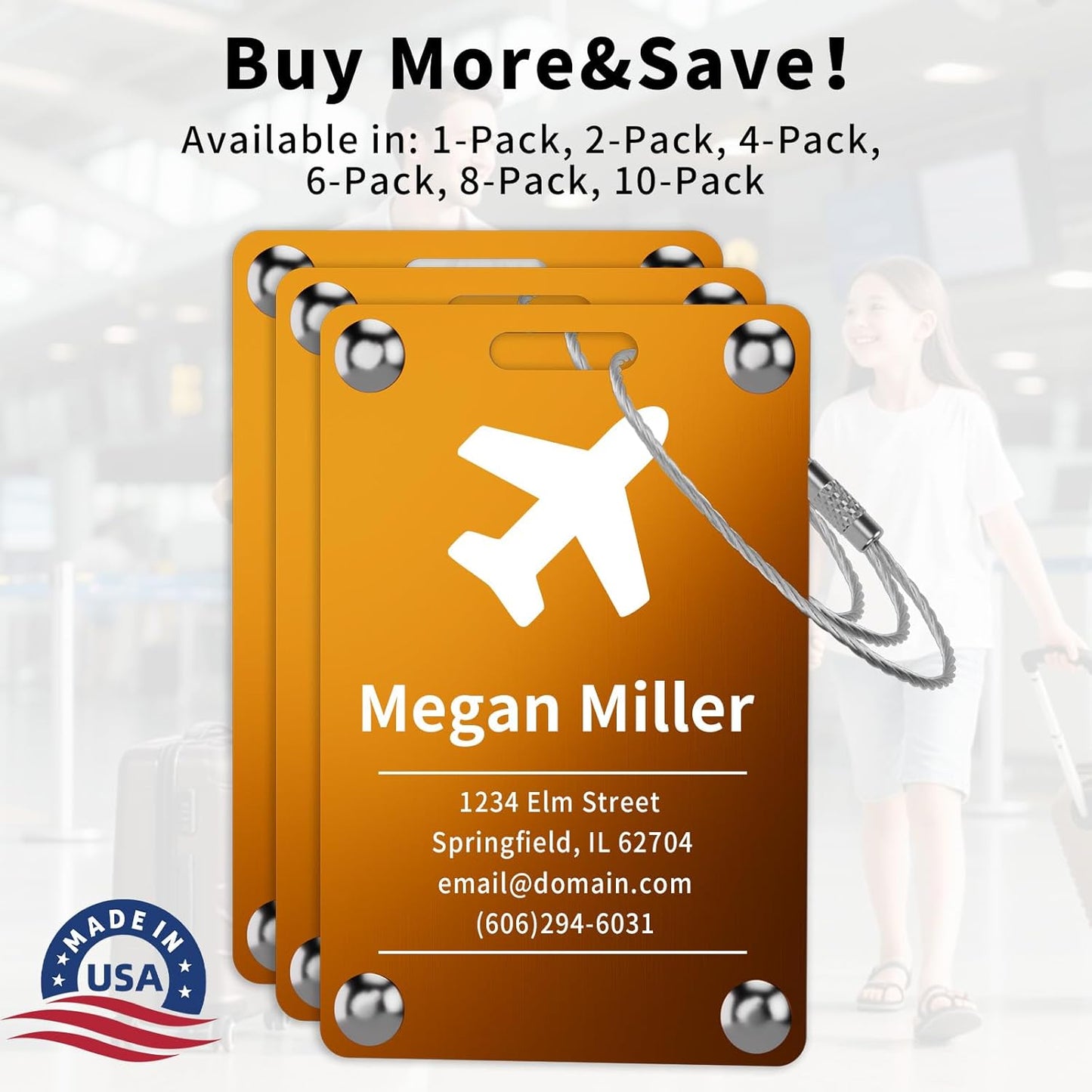 Personalized Luggage Tags for Suitcases, Engraved Stainless Steel Custom Luggage Tags for Cruise Travel, Suitcase Identifier Metal Name Baggage Tag, Bag Tags for Men Women Kids Backpacks