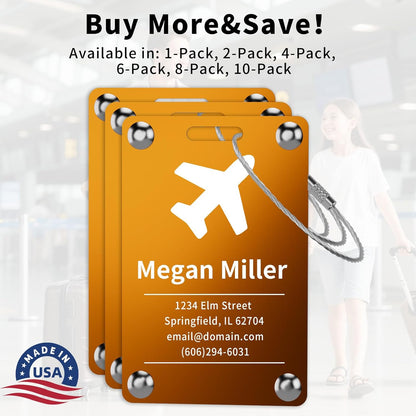Personalized Luggage Tags for Suitcases, Engraved Stainless Steel Custom Luggage Tags for Cruise Travel, Suitcase Identifier Metal Name Baggage Tag, Bag Tags for Men Women Kids Backpacks