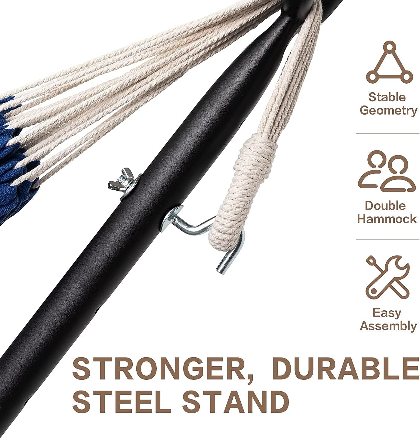 PNAEUT Double Hammocks with Stand for Outside, Portable Space Saving Heavy-Duty Steel Stand for Indoor Outdoor Patio with Carrying Bag, 450 lbs Capacity (Navy)