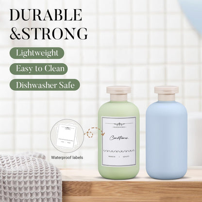 6.8 oz Plastic Travel Shampoo Bottles, Refillable Flip Cap Squeeze Bottles for Toiletries, Large Leakage-proof Travel Shampoo and Conditioner Container (Blue and Green)