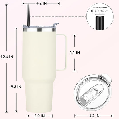 HASLE OUTFITTERS 40 oz Stainless Steel Tumbler with Handle, Vacuum Insulated Tumblers Bulk, Reusable Double Wall Travel Coffee Mug, Durable Powder Coated Water Bottle(Beige, 8)
