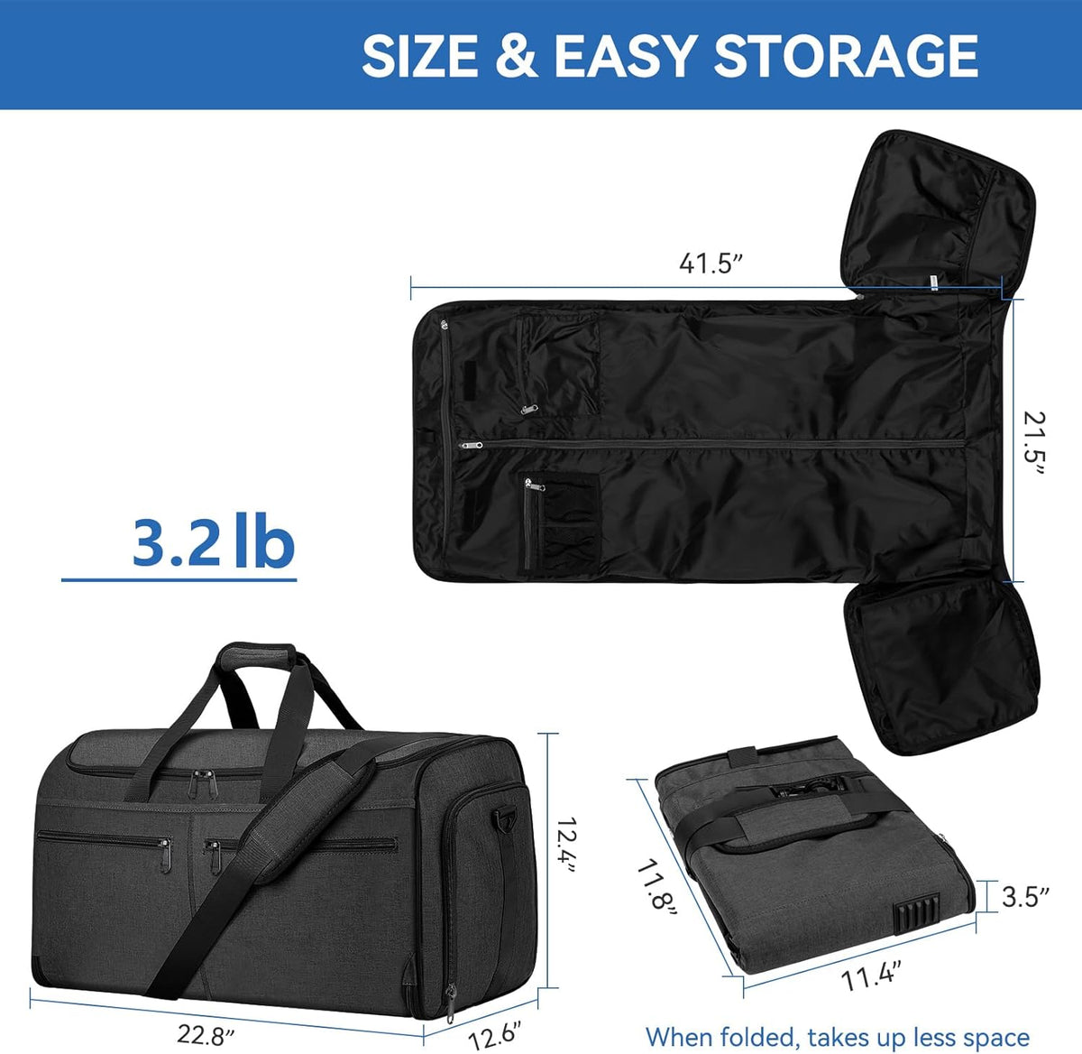 Bukere Garment Bags for Travel, Convertible Carry on Duffel Bag for Men Women, Backpack Straps, Shoe Compartment, 3 in 1 Hanging Dress Suit Bags for Men Women
