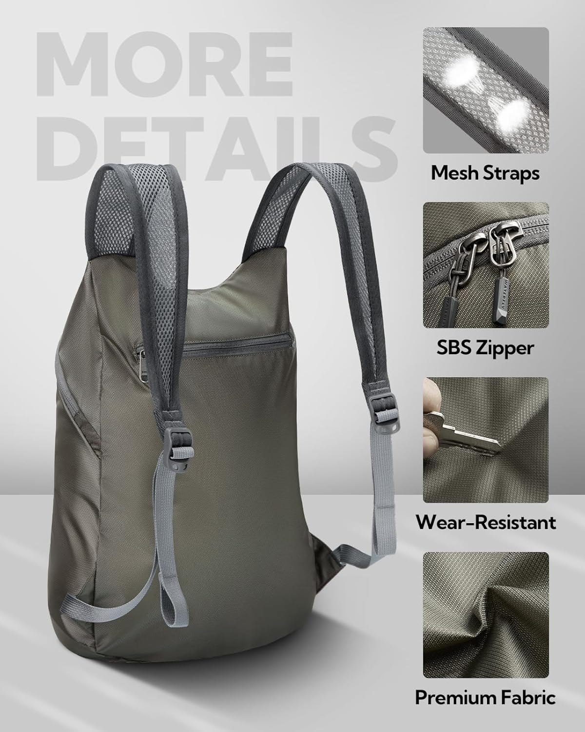 WATERFLY Foldable Lightweight Hiking Backpack: 15L Packable Traveling Daypack Men Women Ultralight Thin Casual Day Pack Bag for Outdoor Sports Camping Beach Park (Gray)