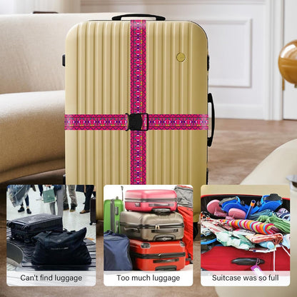 2 Pack Luggage Straps for Suitcases, Adjustable Travel Belt with Double Lock and Quick Release Buckle, Heavy Duty Nylon Bag Packing Strap, Bright Identifiers Business Travel Accessories-Pink Totem