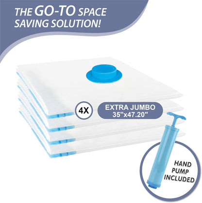 4 Pack XXL Jumbo Vacuum Storage Bags, Extra Large Vacuum Seal Bags for Comforters, Bedding, Blanket Storage, Giant Space Saver Bags for Huge Stuffed Toy(47.2x35 in)