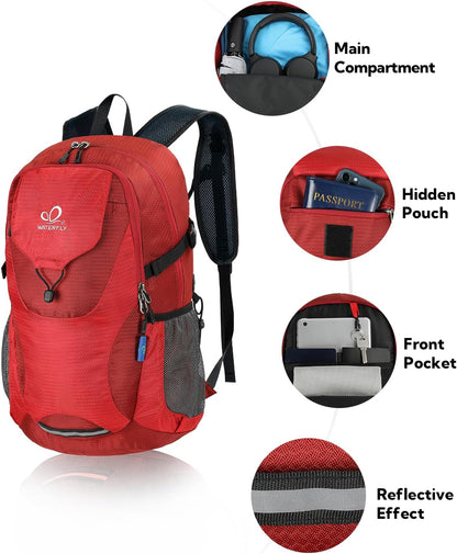 WATERFLY Lightweight Packable Hiking Backpack: 30L Foldable Travel Daypack Ultralight Camping Day Pack for Woman Man