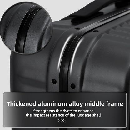 29 Inch Aluminum Checked Luggage with Side Opening Zipper, 40 * 37 * 77cm, 113L, Lightweight Hardshell ABS+PC Suitcase with TSA Lock, 360° Universal Wheels, Black