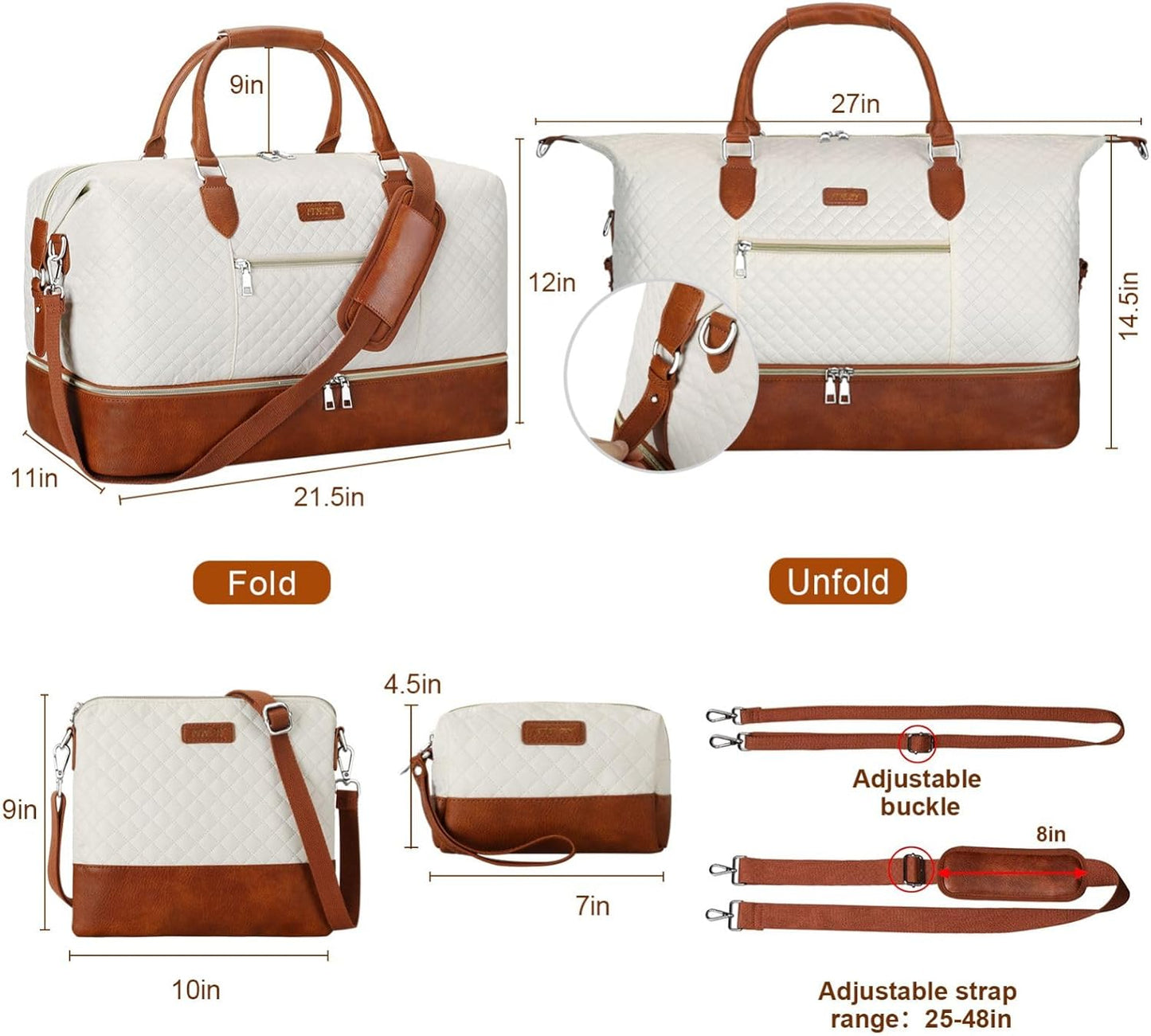 Weekender Bag for Women, Travel Duffel Bag Carry On Overnight Bag with Shoe Compartment Large Nylon Travel Weekend Tote Bag