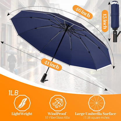Travel Umbrella Superior, Beautiful & Compact, Large Strong but Light Portable and Automatic Folding Rain Umbrella, Premium Grip, Fits Car & Backpack