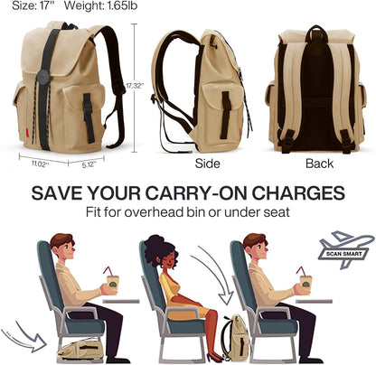 mixi Travel Laptop Backpack for Women & Men, Carry On Backpack fits 16'' Laptop Waterproof Rucksack,17 Inch, Mocha Brown