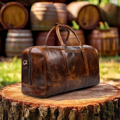 ELIZO Leather Duffle Bag For Men Women Real Full Garin Custom Travel Overnight Weekender Carry On Luggage Sports Gym Bags (Antique 20 Inch) Legacy