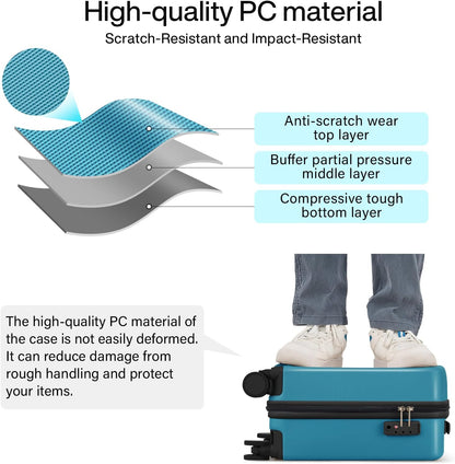 Hanke 16 Inch Underseat Carry On Luggage, Airline-Approved Hard Shell Small Suitcase with Spinner Wheels, Lightweight Tsa Lock Travel Luggage for Short Trips(Caribbean Blue)