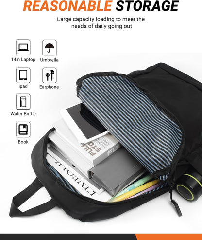 Multi-Pocket Laptop Backpack, 24L Capacity, Fits 14-inch Laptop, 16.9x12.6x5.5 inches, 1.1 lbs, Black/Navy/Gray (Blue)