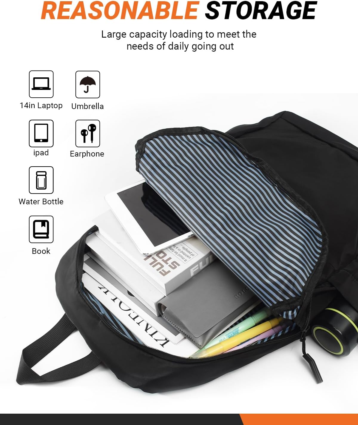 Multi-Pocket Laptop Backpack, 24L Capacity, Fits 14-inch Laptop, 16.9x12.6x5.5 inches, 1.1 lbs, Black/Navy/Gray (GREY)