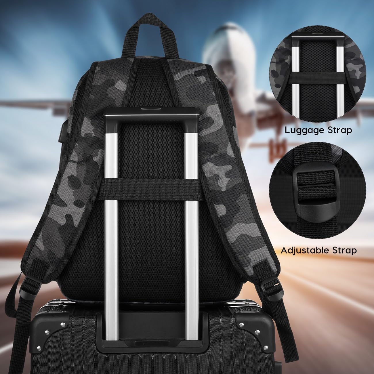 School Backpack,Classic Bookbag Men and Teen Boy Schoolbag with USB Charging Port for High School College Office Work Travel