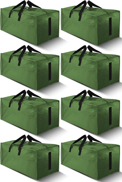 8 Pack Large Strong Moving Bags with Zippers & Carrying Handles - Water-Resistant - Heavy Duty Storage Tote for Space Saving, Fold Flat, Alternative to Moving Box (Olive Green)