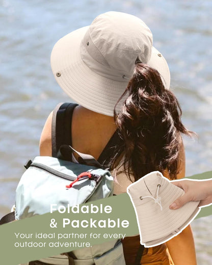 FURTALK Womens Sun Hat with Ponytail Hole Beach Hiking Summer Wide Brim UPF 80+ Outdoor Protection Foldable Bucket Hat