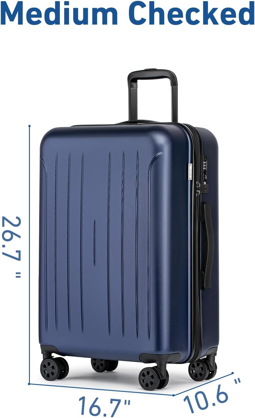 KYME Suitcase Hardshell With Double Spinner Wheels, PC+ABS TSA Lock Travel Luggage (Navy Blue, 2Pcs Set(20"/24"))