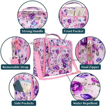 PAVILIA Extra Large Toiletry Bag Travel Bag for Women Men, Hanging Cosmetic Organizer, Water Resistant Makeup Bag for Accessories Toiletries, Travel Essentials Kit (Floral Pink)