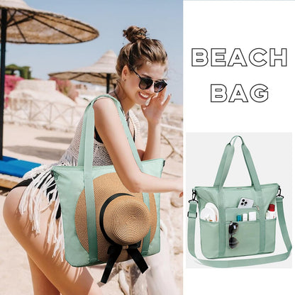 LEDAOU Beach Bags for Women, Beach Bags Waterproof Sandproof, Packable Beach Tote Bag with Zipper Travel Sports