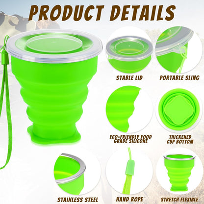 12 Pcs Silicone Collapsible Cup 7.04 oz Folding Camping Travel Collapsible Coffee Cup Portable Reusable Expandable Drinking with Lids for Outdoor Hiking