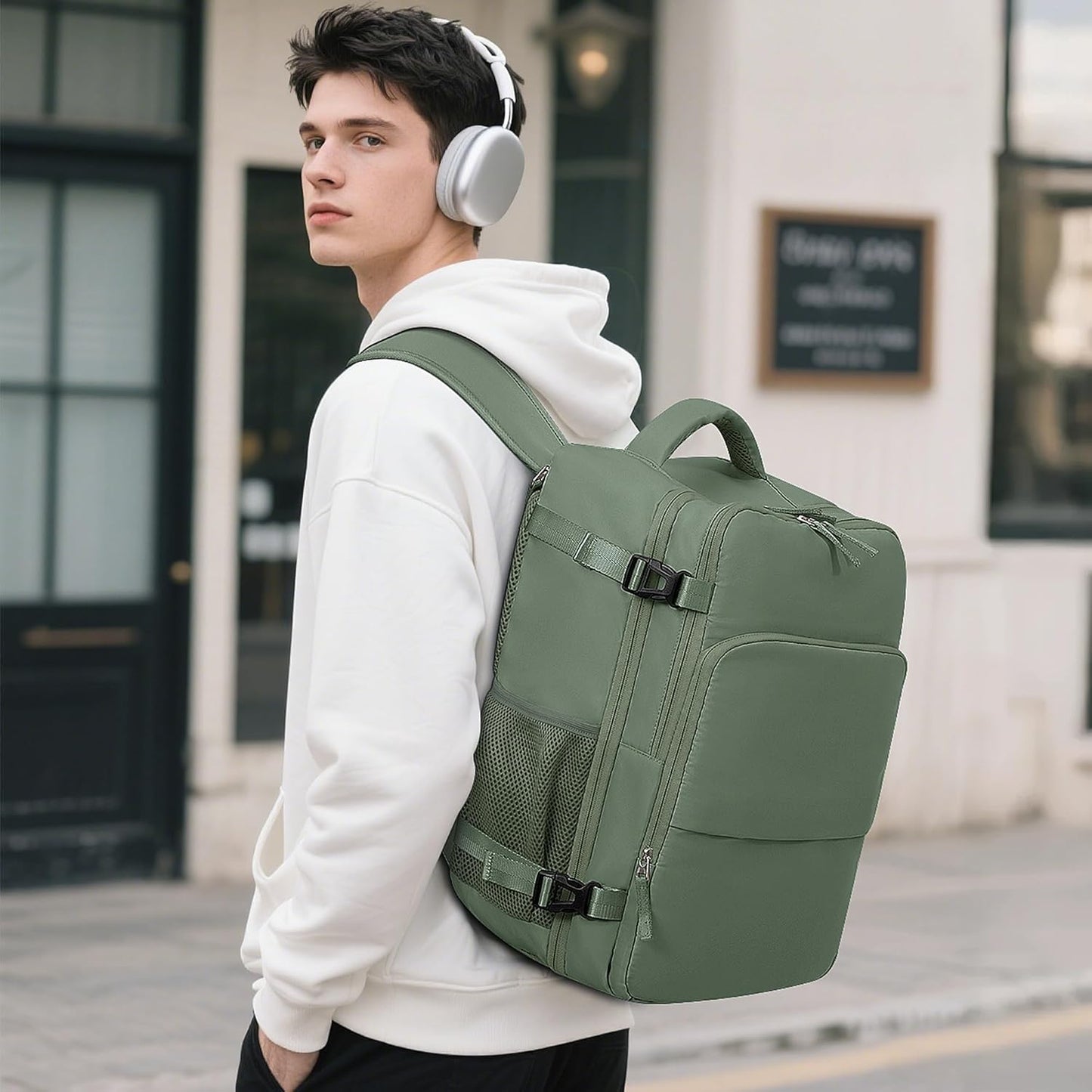 Personal Item Backpack, Carry on Travel Backpack with Multi-Pockets, Waterproof Casual College 16inch Laptop Backpack for Men Women, Army Green