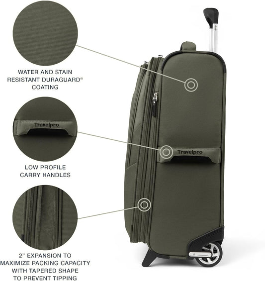 Travelpro Maxlite 5 Softside Expandable Upright 2 Wheel Carry on Luggage, Lightweight Suitcase, Men and Women, Slate Green, Carry On 20-Inch