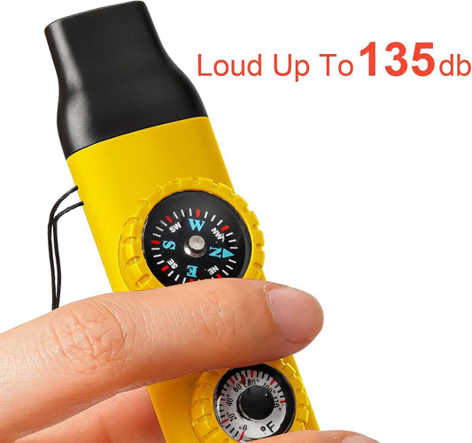Emergency Survival Safety Whistle，Whistle for Kids with Lanyard,Compass,Thermometer,Ideal for Kayaking, Boating, Hiking, Camping, Climbing