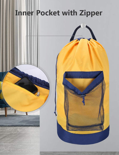 Dalykate Backpack Laundry Bag, Laundry Backpack with Shoulder Straps and Mesh Pocket Durable Nylon Clothes Hamper Bag with Drawstring Closure for College, Travel, Laundromat, Apartment