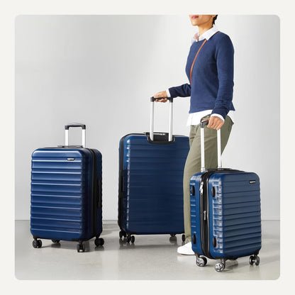 Amazon Basics 3-Piece Set (21", 26", 30"), Hardshell Suitcases With Wheels, Expandable For Up to 25% More Space, With Scratch-Resistant Surface, Four Multi-directional Wheels, Navy Blue