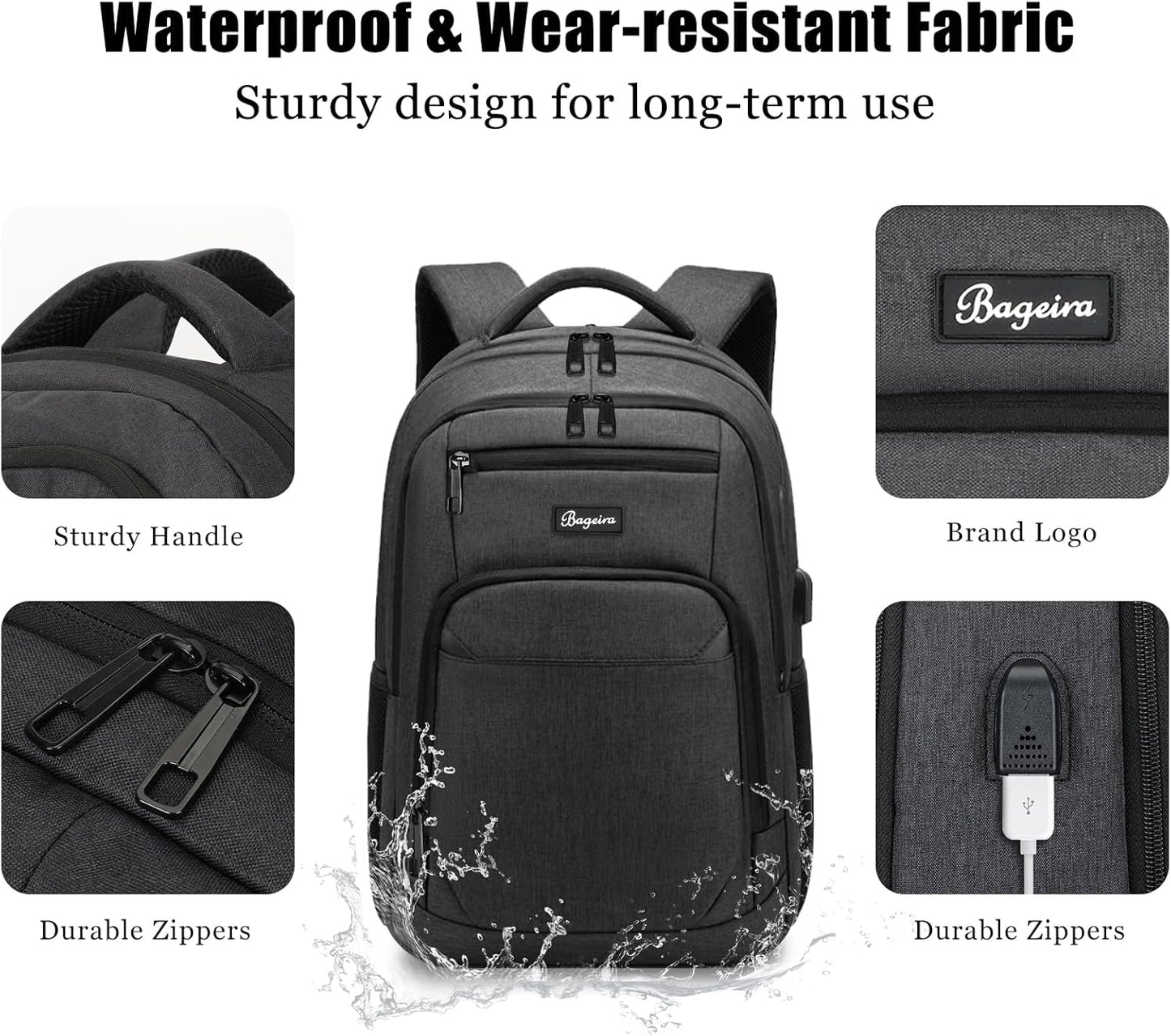 17.3 Inch Laptop Backpack, School Backpacks for teen boys, College High School Backpack. Travel Backpacks with usb Charging Port for Women Men. Anti-theft Waterproof Work Bookbags, Black