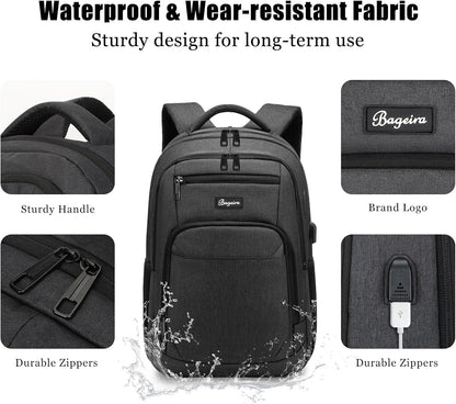 17.3 Inch Laptop Backpack, School Backpacks for teen boys, College High School Backpack. Travel Backpacks with usb Charging Port for Women Men. Anti-theft Waterproof Work Bookbags, Black