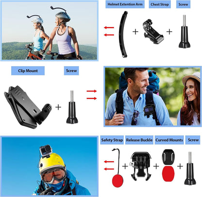 HONGDAK Action Camera Accessories Kit for GoPro Hero 13 12 11 10 9 Black, Waterproof Housing+Silicone Case+ Adjustable Arm+Head Chest Wrist Strap+Bike Mount+Suction Cup+Floating Grip Bundle Set 63in1