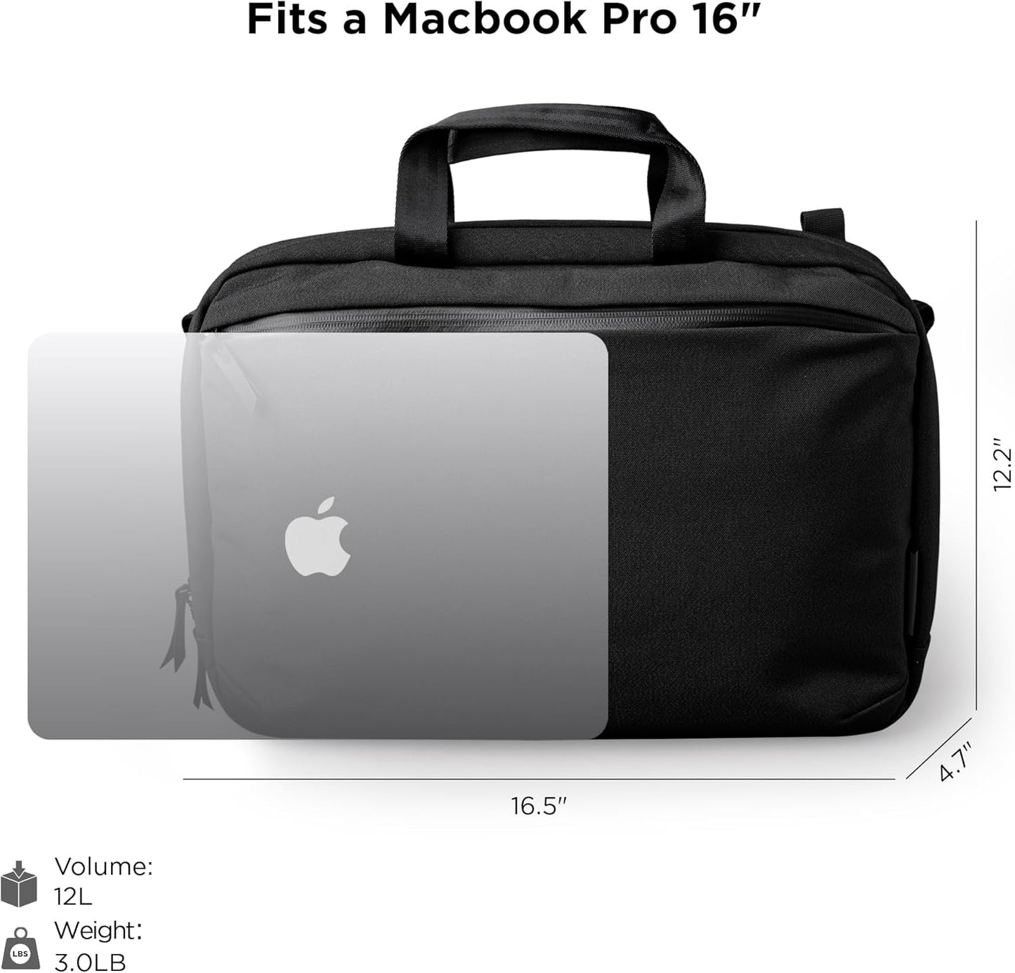 ALPAKA Elements Tech Brief Pro 12L -3-in-1 Recycled Fabric Laptop Briefcase Backpack for 16" Laptop, Anti-Theft Secure with Luggage Pass-Through, Water-Resistant, Fits Tech & Business Essentials,Black