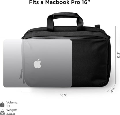 ALPAKA Elements Tech Brief Pro 12L -3-in-1 Recycled Fabric Laptop Briefcase Backpack for 16" Laptop, Anti-Theft Secure with Luggage Pass-Through, Water-Resistant, Fits Tech & Business Essentials,Black