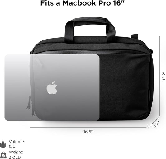 ALPAKA Elements Tech Brief Pro 12L -3-in-1 Recycled Fabric Laptop Briefcase Backpack for 16" Laptop, Anti-Theft Secure with Luggage Pass-Through, Water-Resistant, Fits Tech & Business Essentials,Black