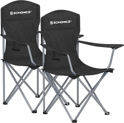 SONGMICS 2 Pack Folding Camping Chairs, Load 330 lb, Cup Holder and High Backrest, Heavy-Duty Structure, for Lawn, Garden, Fishing, Terrace