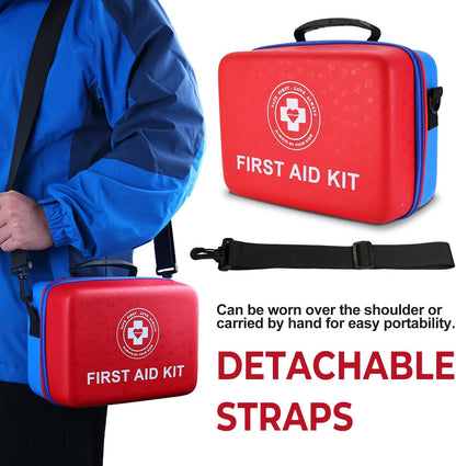 Large First Aid Kit - 410 Piece Dual-Color Emergency Kit with Hard Shell & Fluorescent Interior Coating, Professional Survival Kit for Home, Car, Travel, Hiking & Outdoor(Red/Blue)