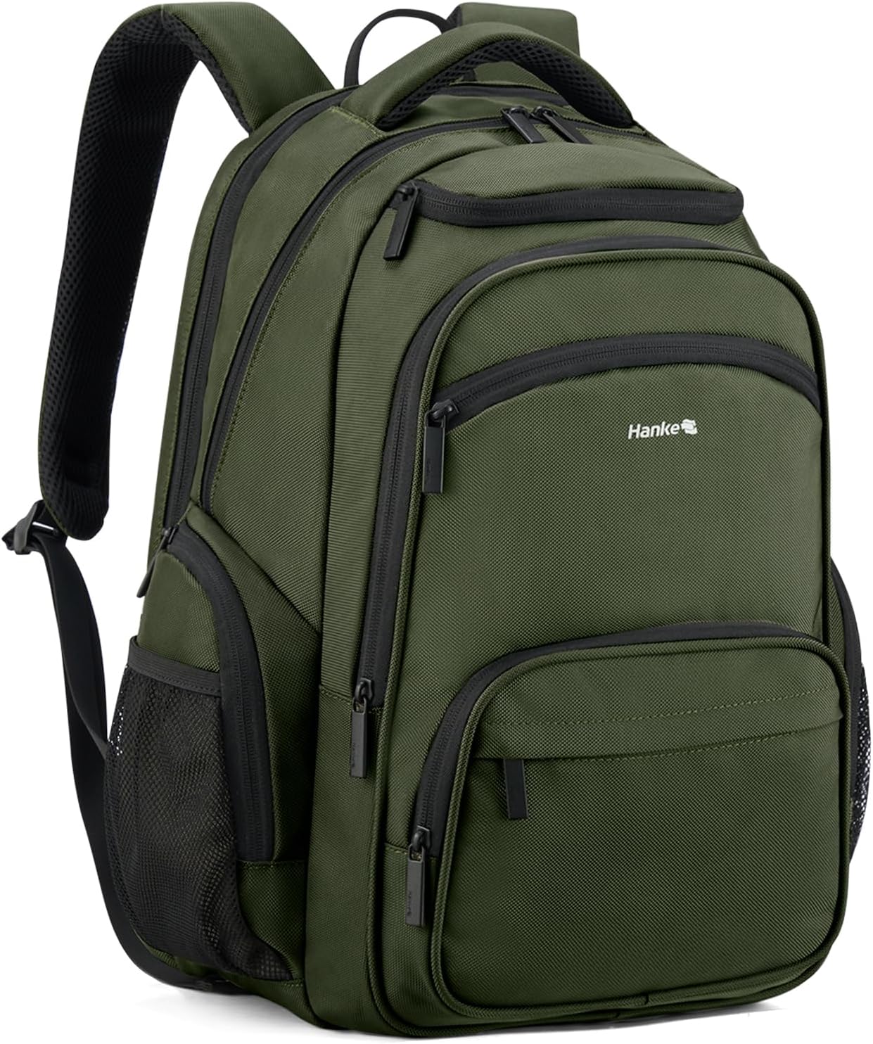 Hanke College Laptop Backpack Multi-Pocket, 18-Inch Large Travel Backpack for Men Women, Water Resistant College Bookbag for 15.6 Inch Laptop, Casual Daily Personal Item Size,Army Green