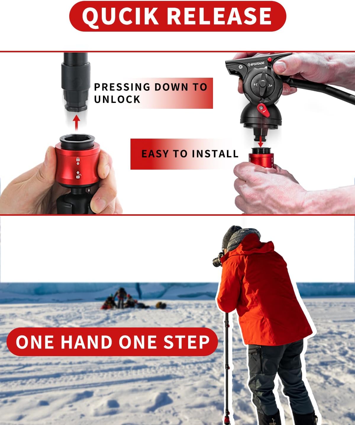 IFOOTAGE 71”Carbon Fiber Monopod with Feet Cobra 3 Monopod C180F-P,Pedal Base Tripod CB3 Base-P Low Profile,for Sony,Nikon,DSLR,Max.Payload 17.64lb/8KG