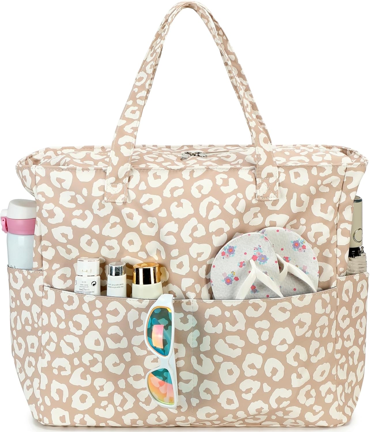 LEDAOU Beach Bag Waterproof Sandproof Women Tote Bag Pool Bag with Zipper for Gym Grocery Travel with Wet Pocket