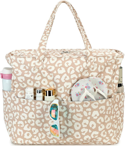 LEDAOU Beach Bag Waterproof Sandproof Women Tote Bag Pool Bag with Zipper for Gym Grocery Travel with Wet Pocket